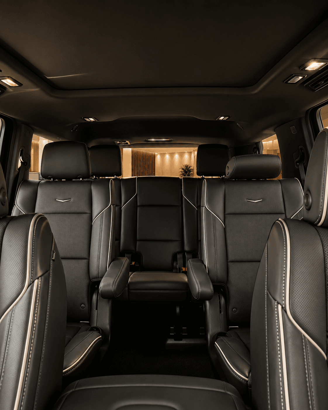 Cadillac Escalade ESV rear cabin with second-row captain's chairs and third-row bench seating