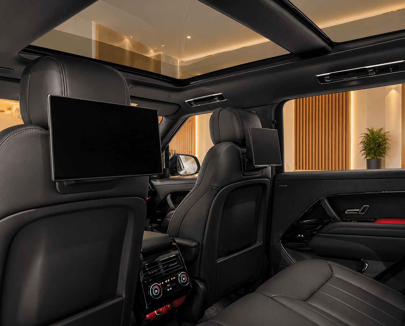 Range Rover Autobiography rear-seat entertainment screens and climate controls