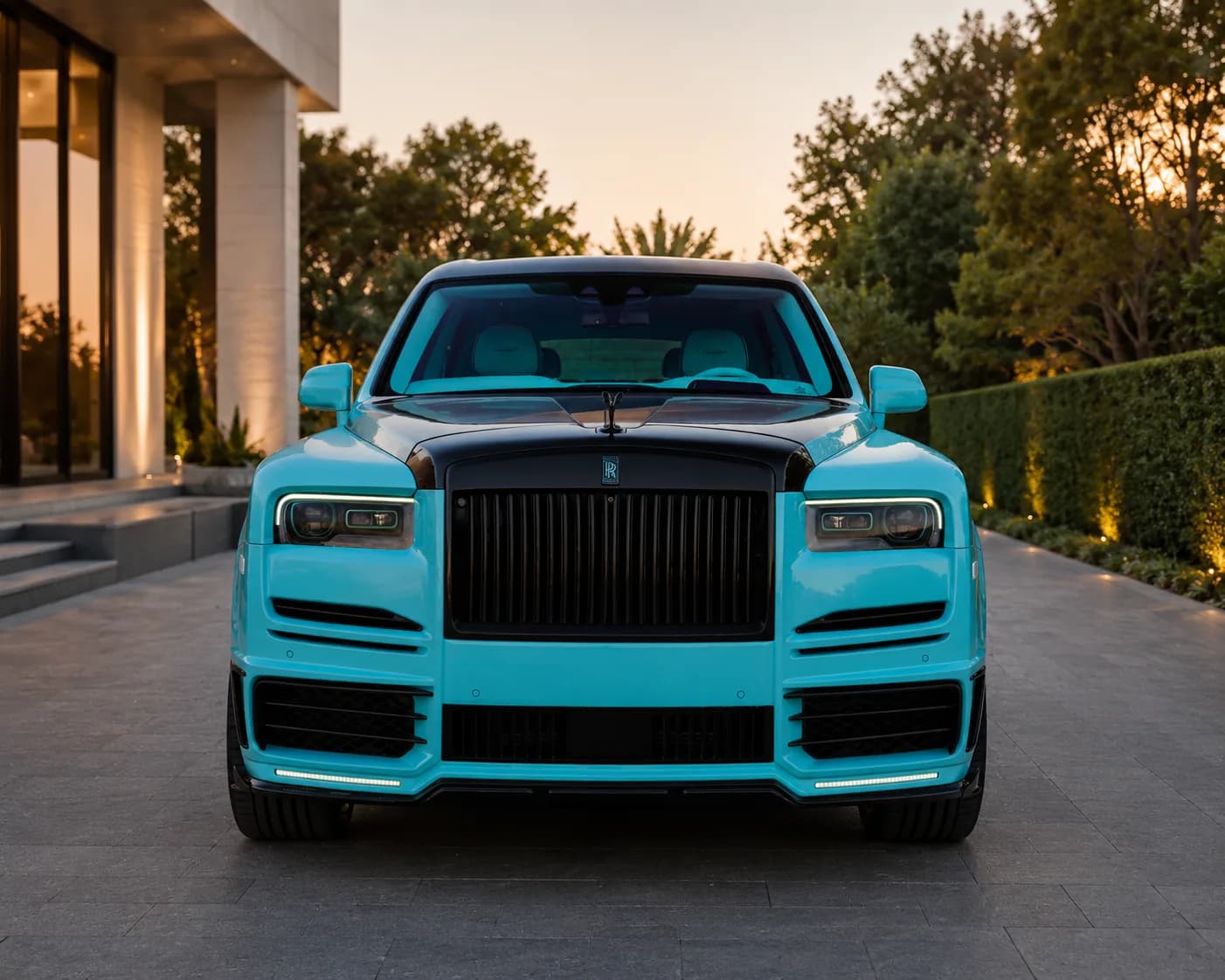 Rolls-Royce Cullinan Mansory head-on front view showing the wide-body styling