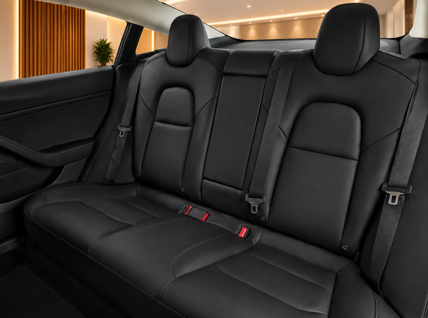 Tesla Model 3 rear bench seating in black leather